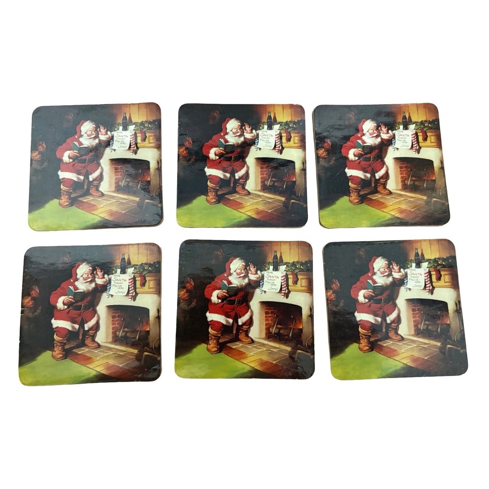 Vintage 1990's Coca-Cola Santa Claus Christmas Coasters Set‎ 6 Holiday Coke Soda